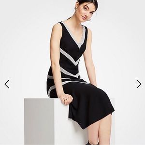 NWT Ann Taylor Black With Lace Insert MIDI Dress 8P 8 Petite